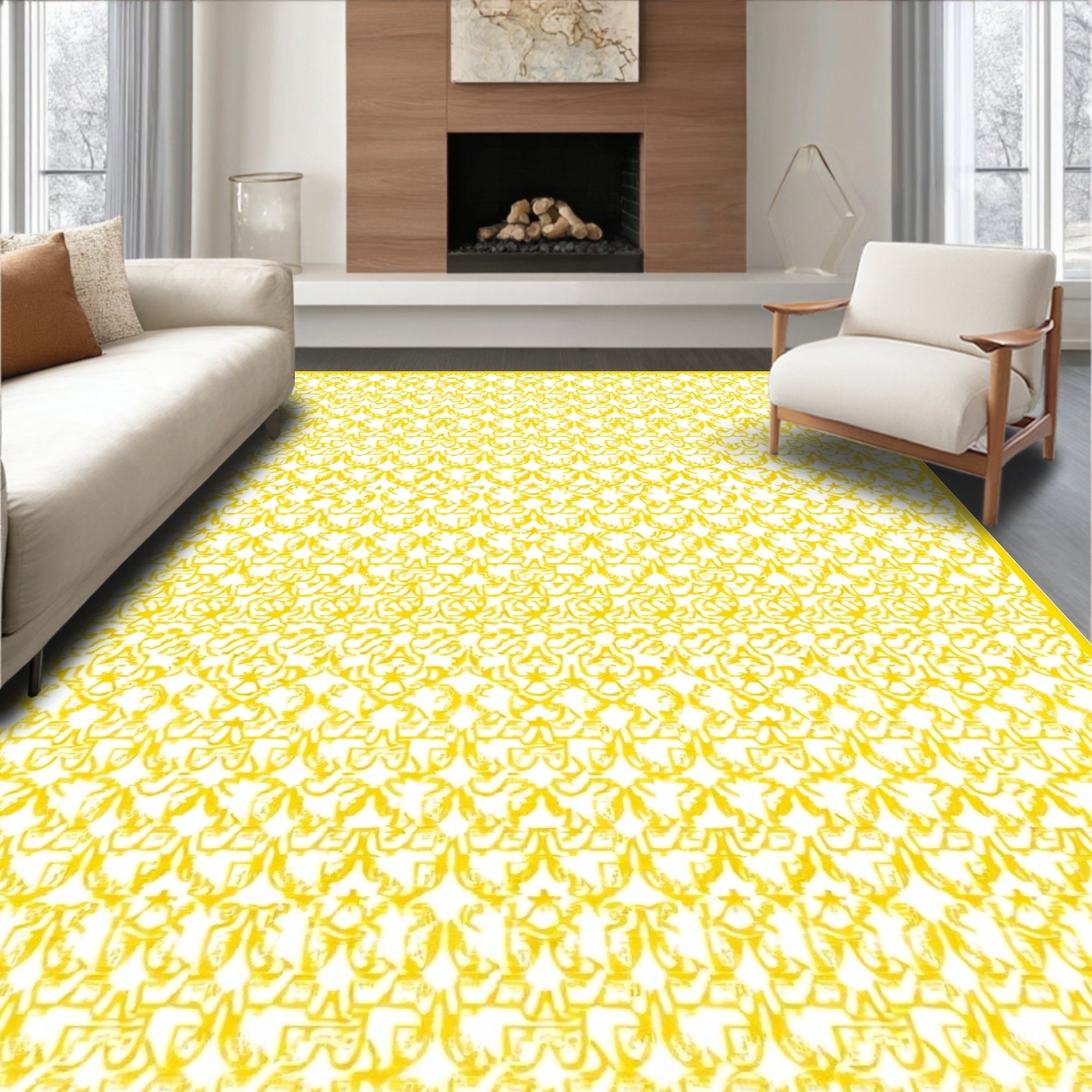Whimsical Yellow Scroll Medallion Rug