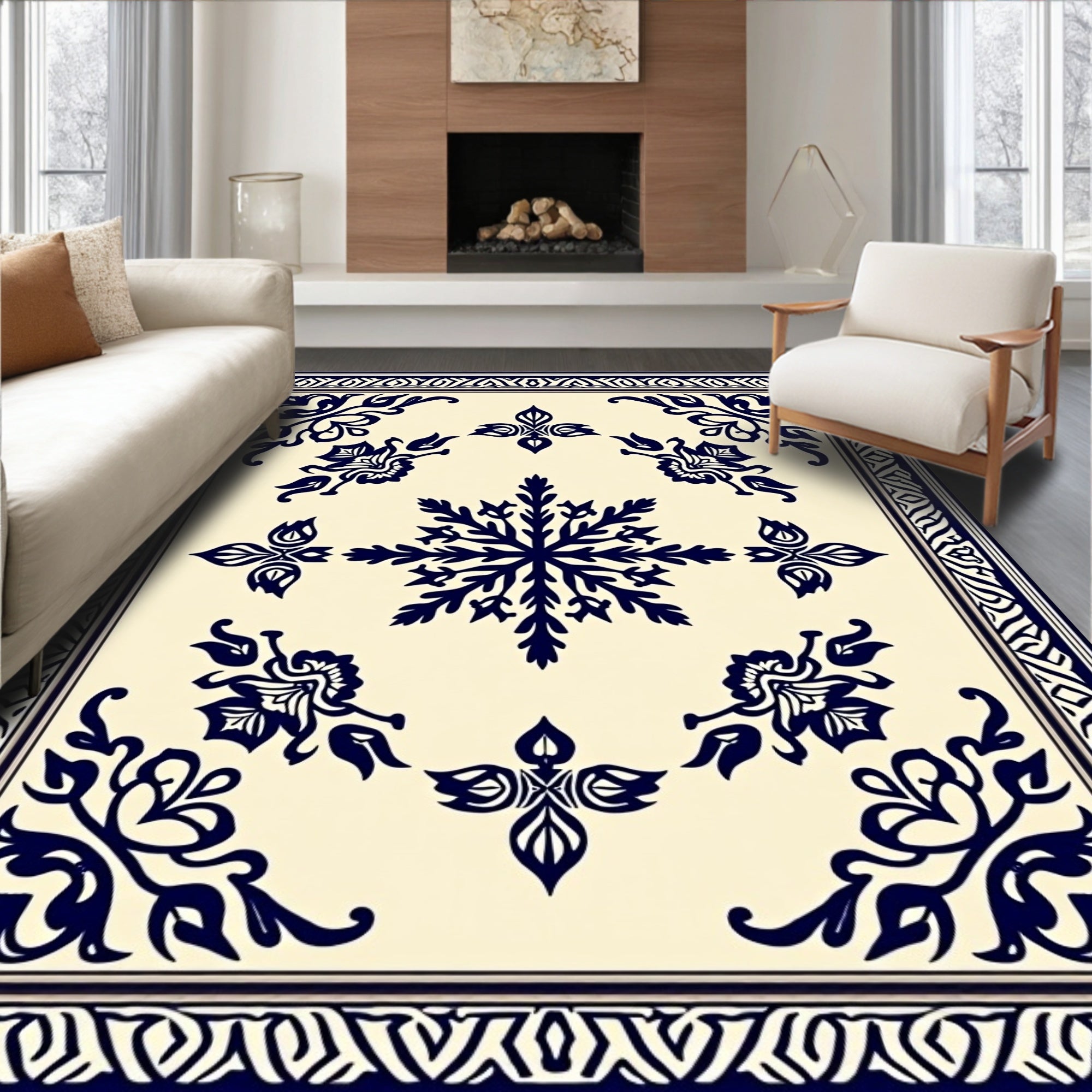 Navy Vintage Floral Medallion Rug