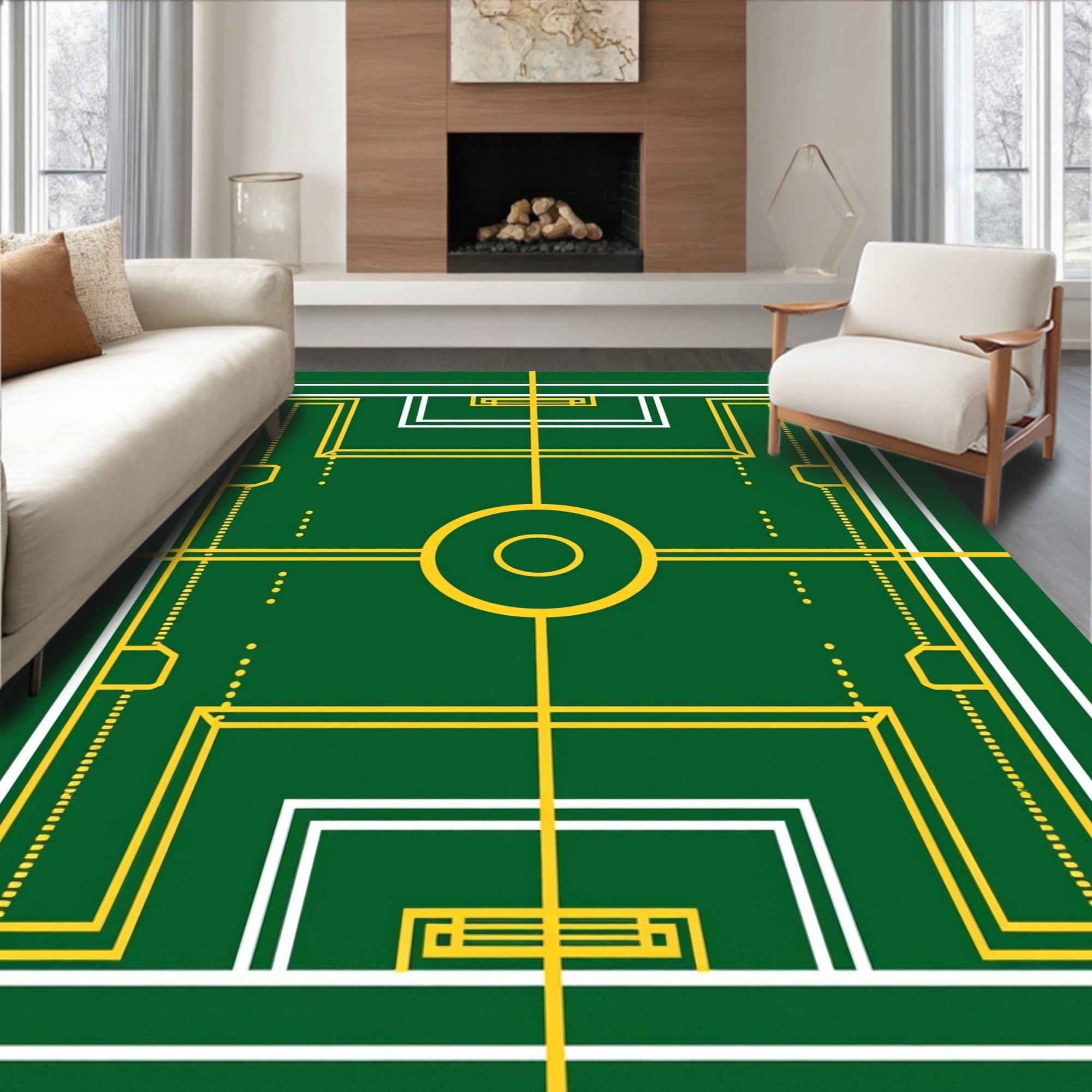 Green Yellow Court Lines Rug
