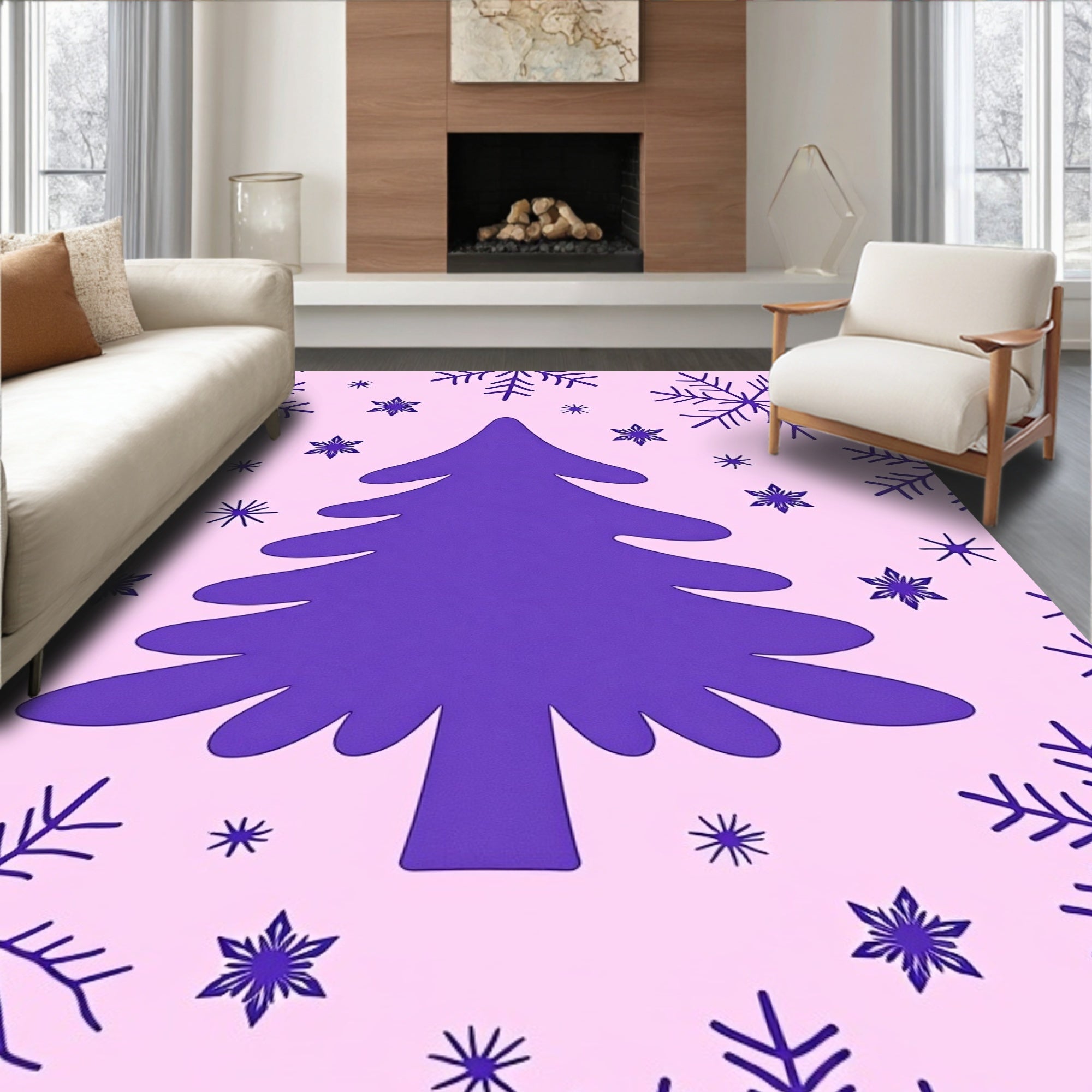 Purple Christmas Tree Snowflakes Rug
