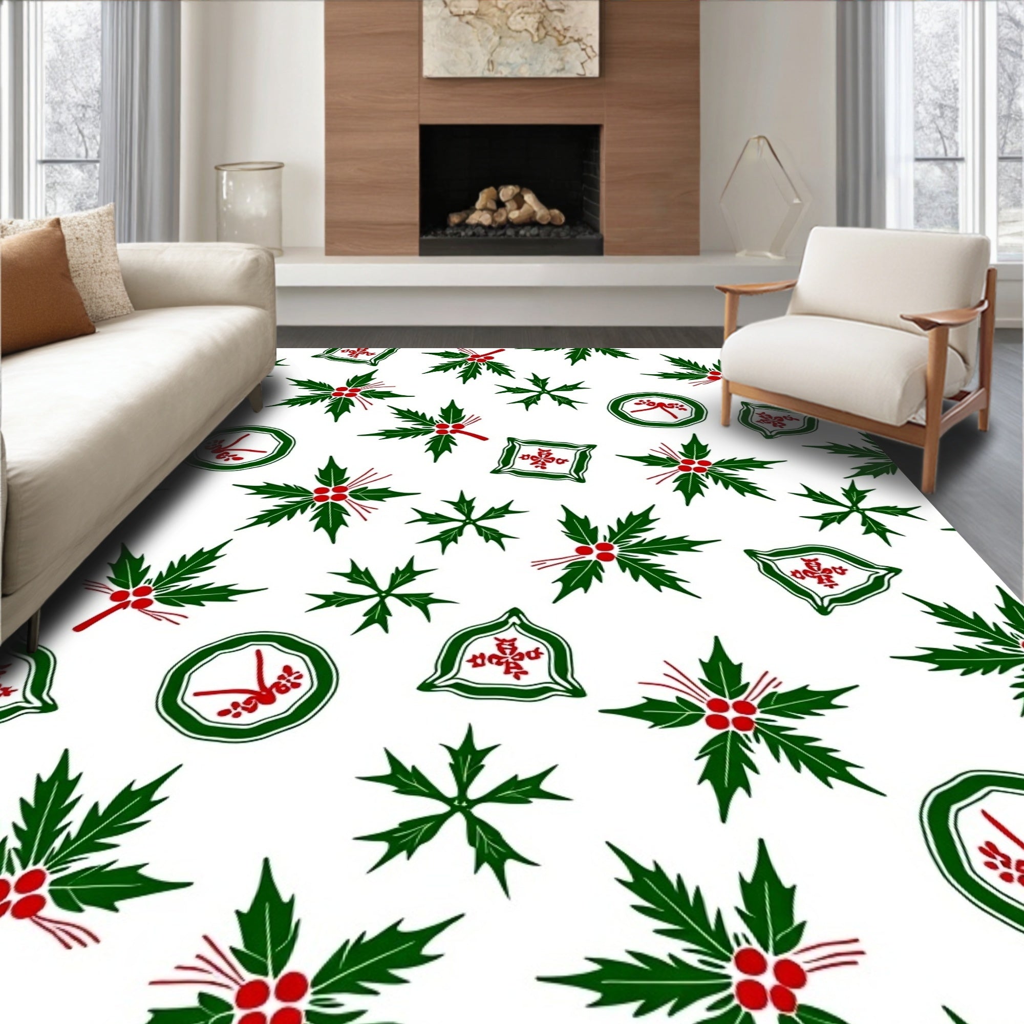 Green Red Holly Festive Cluster Rug