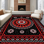 Bold Red Mandala Starburst Border Rug