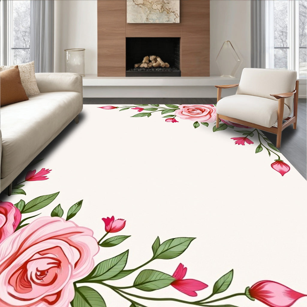 Pink Rose Garden Foliage Border Rug
