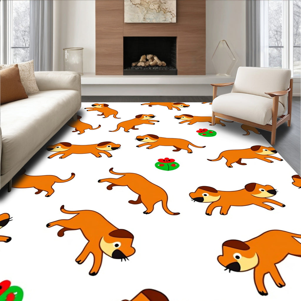 Playful Brown Dogs Whimsical Garden Rug