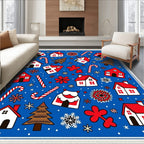 Whimsical Red White Christmas Village Rug