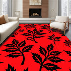 Bold Black Leaf Vine Red Background Rug