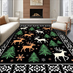 Forest Deer and Snowflakes Border Rug