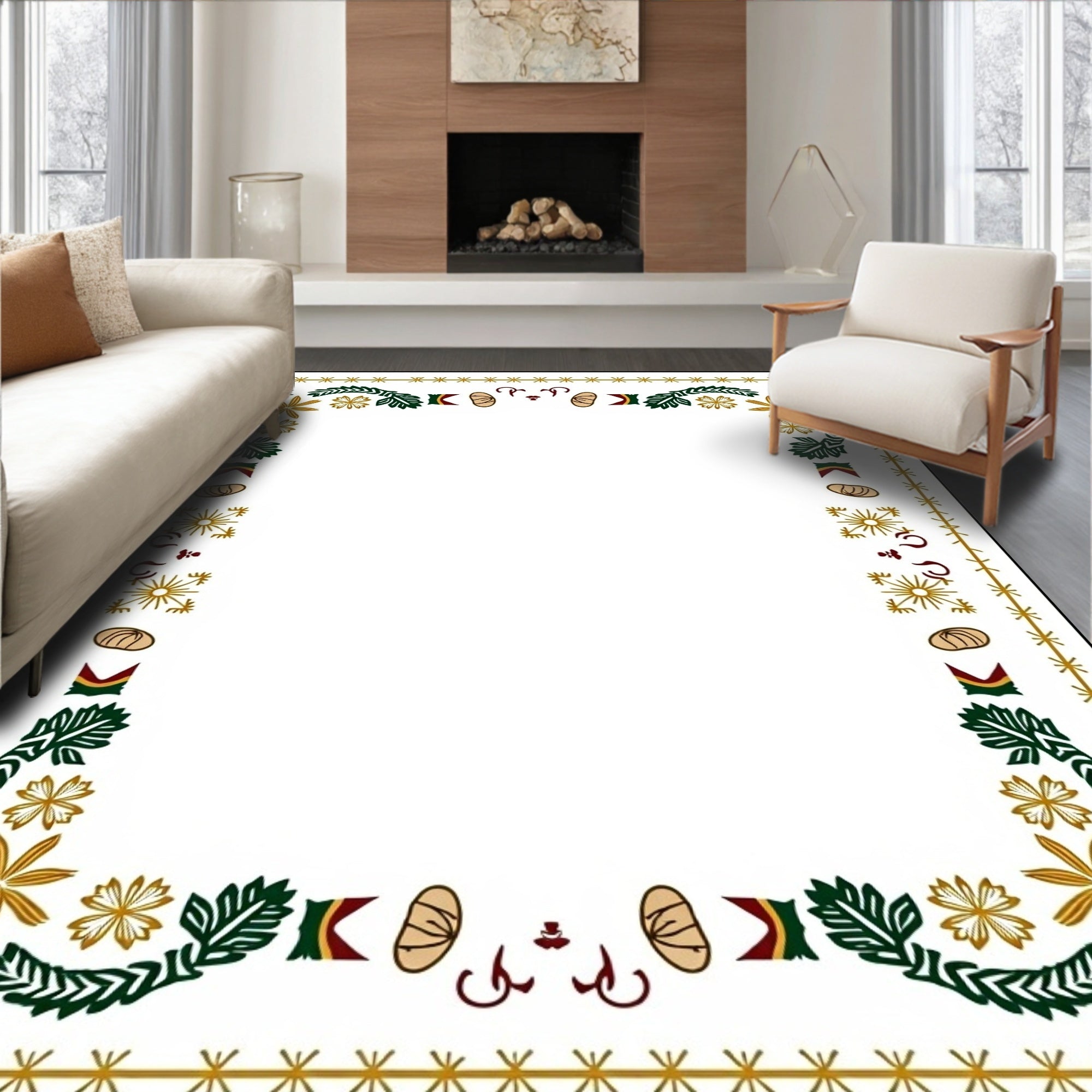 Golden Leaf and Star Embellished Border Rug