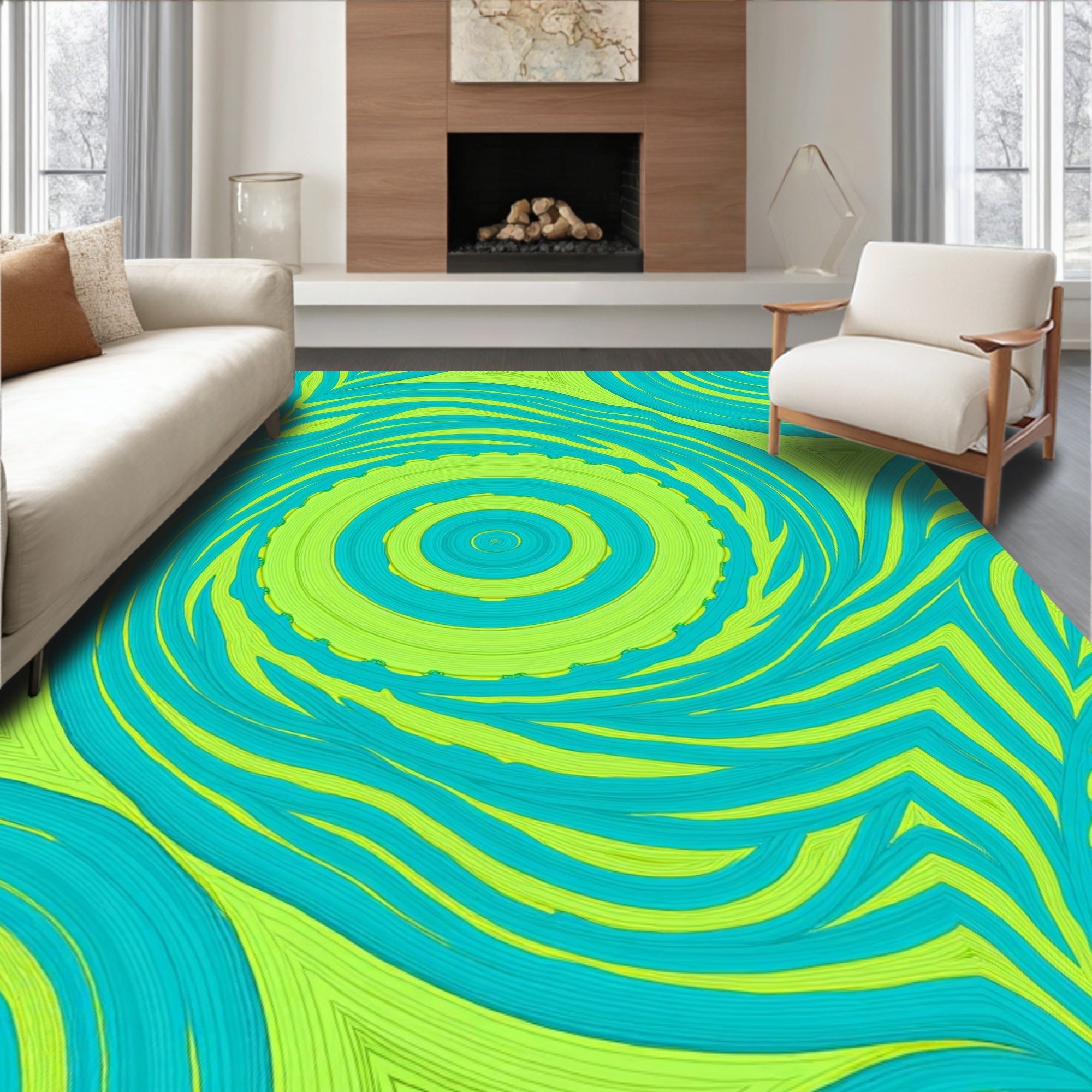 Lime Green and Teal Swirl Rug