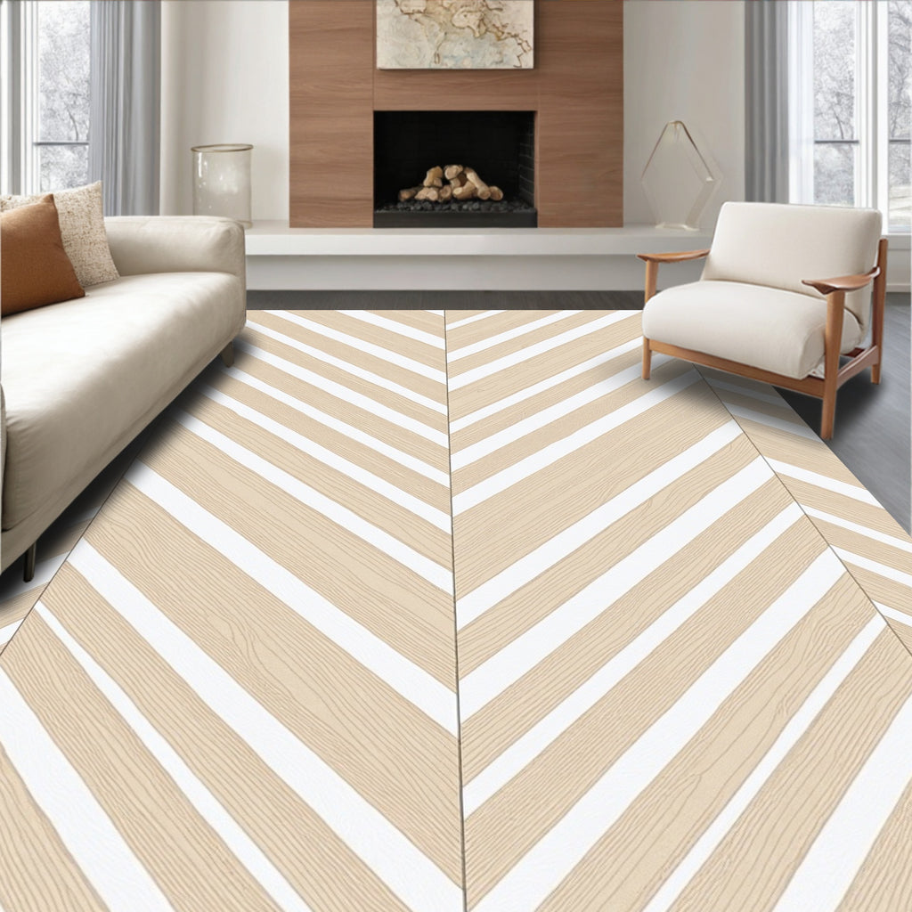 Natural Wood Grain Chevron Stripes Rug