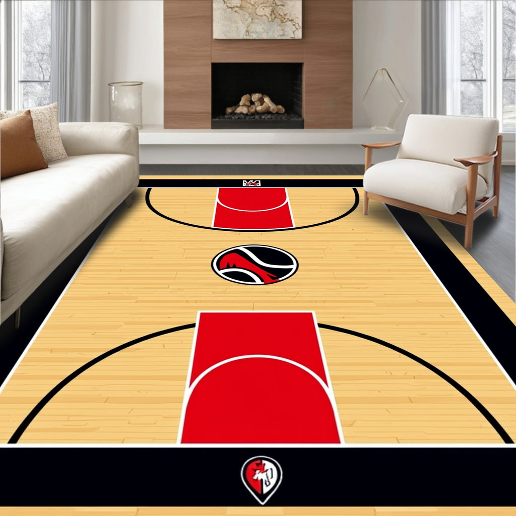 Red Black Court Wood Grain Rug