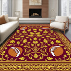 Maroon Yellow Football Foliage Scroll Rug