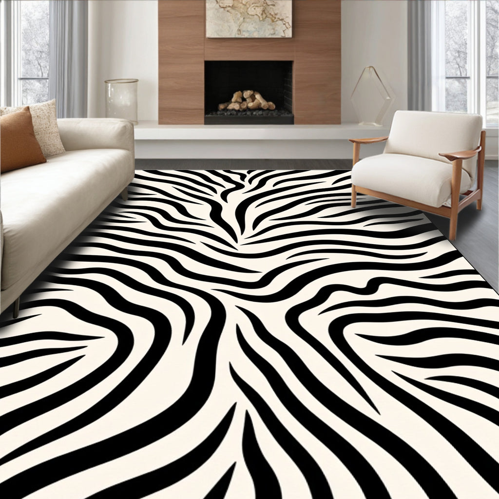Bold Black White Zebra Print Rug
