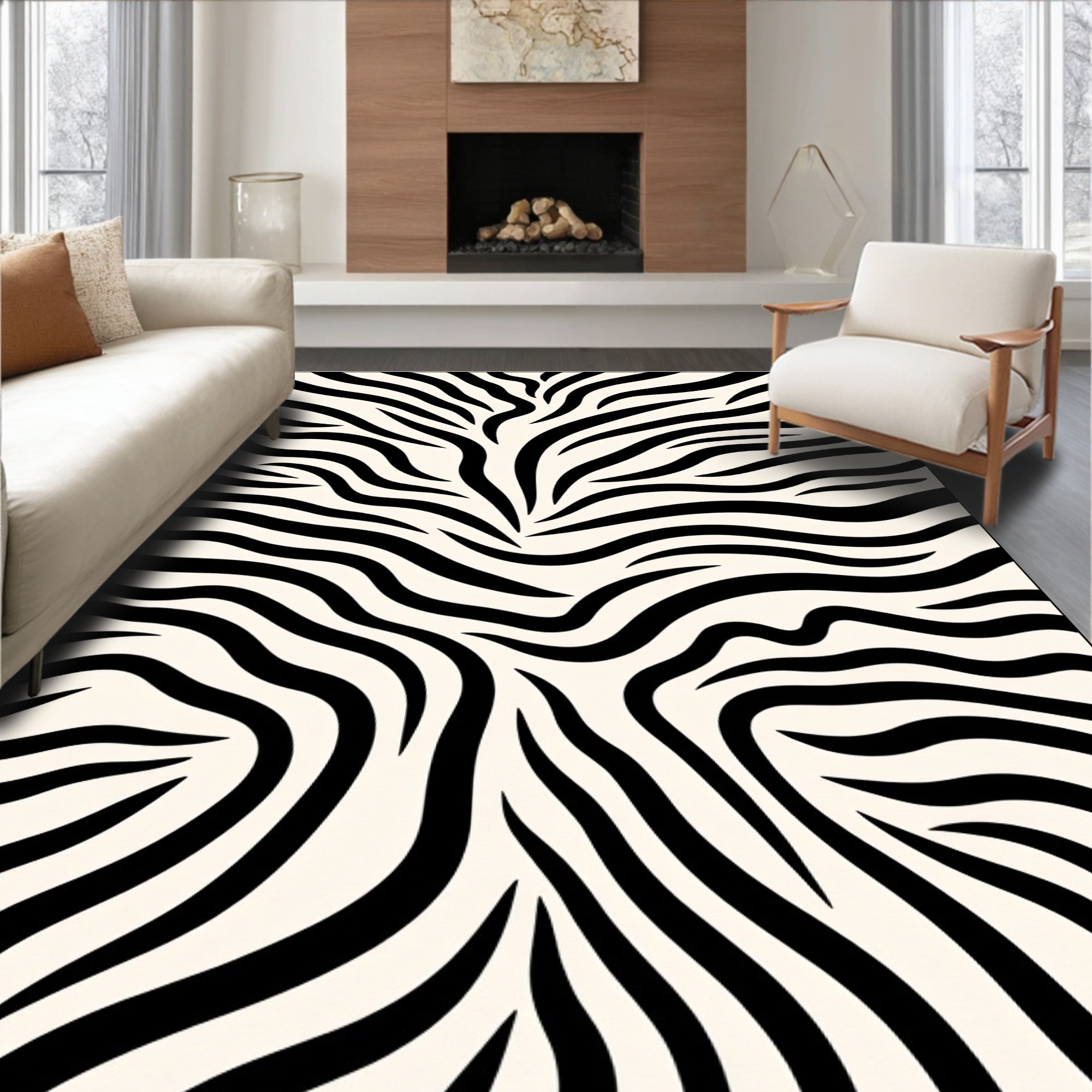 Bold Black White Zebra Print Rug