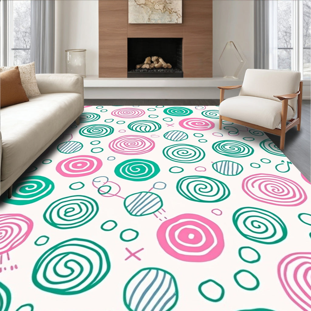 Whimsical Pink Teal Swirl Circles Rug