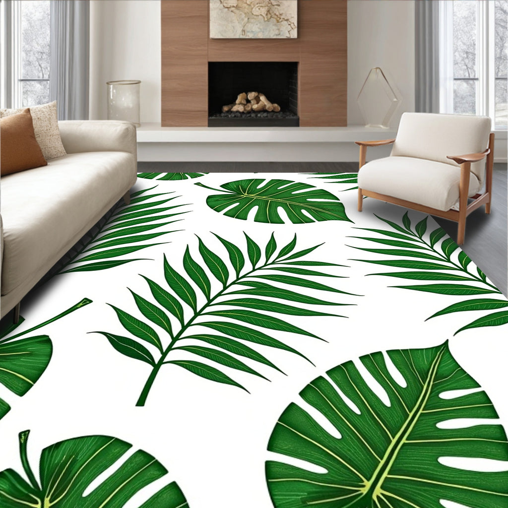 Vivid Emerald Jungle Leaf Collage Rug