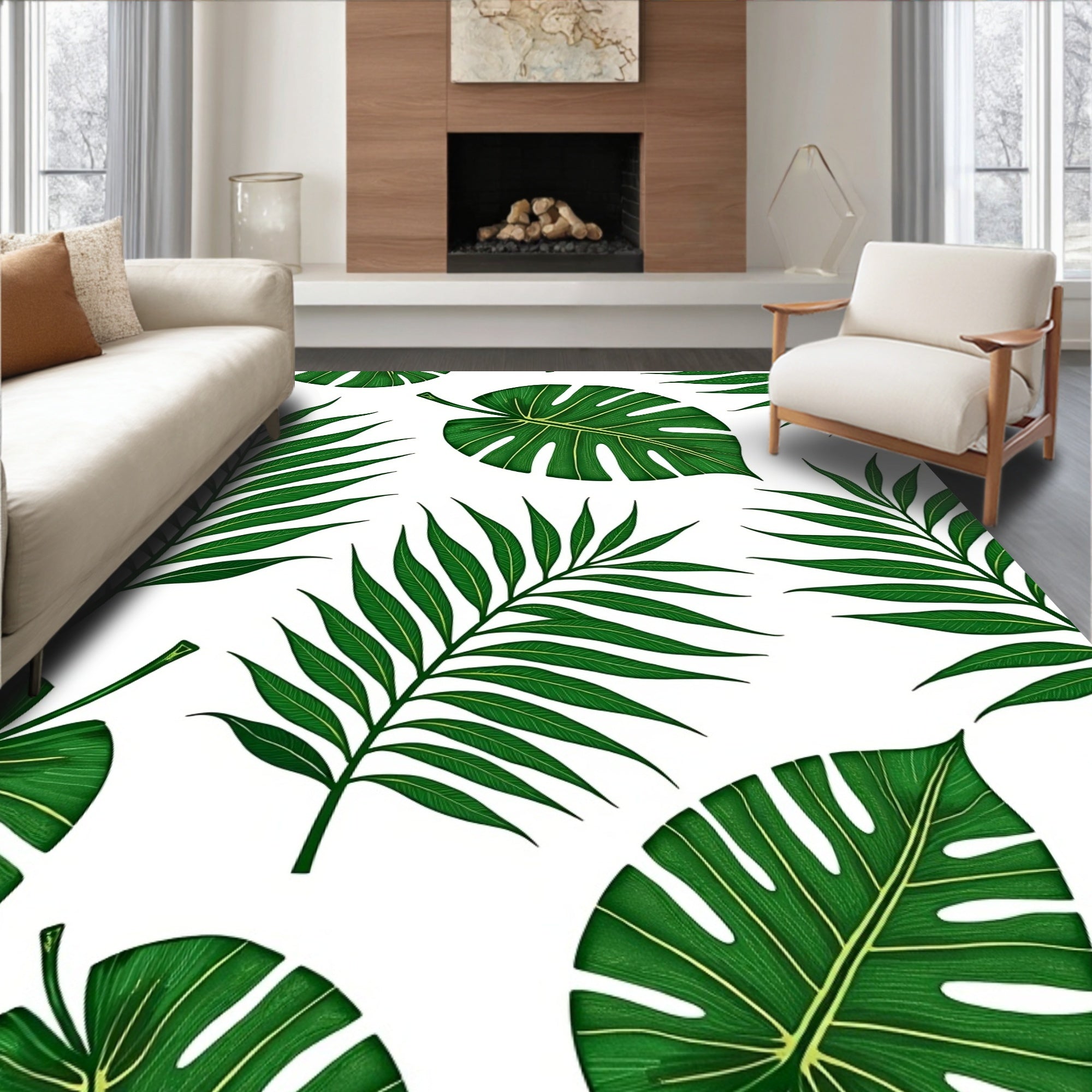 Vivid Emerald Jungle Leaf Collage Rug