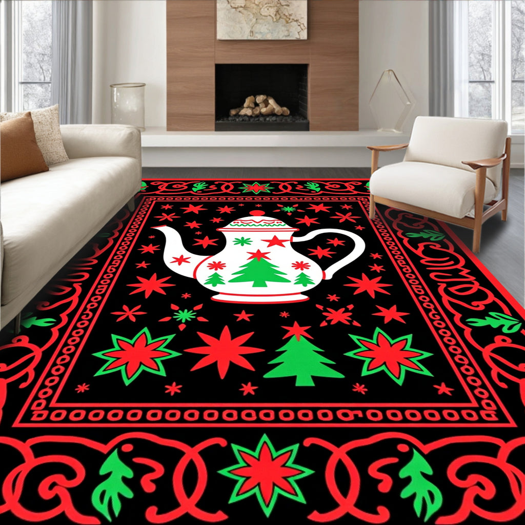 Retro Teapot Star Christmas Accent Rug