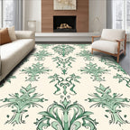 Jade Green Ornate Floral Damask Rug