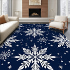 White Snowflakes on Navy Blue Rug