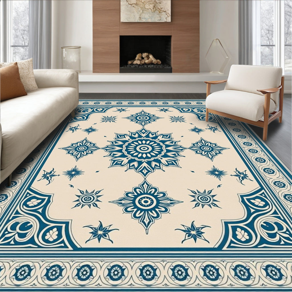 Navy Starburst Floral Medallion Rug