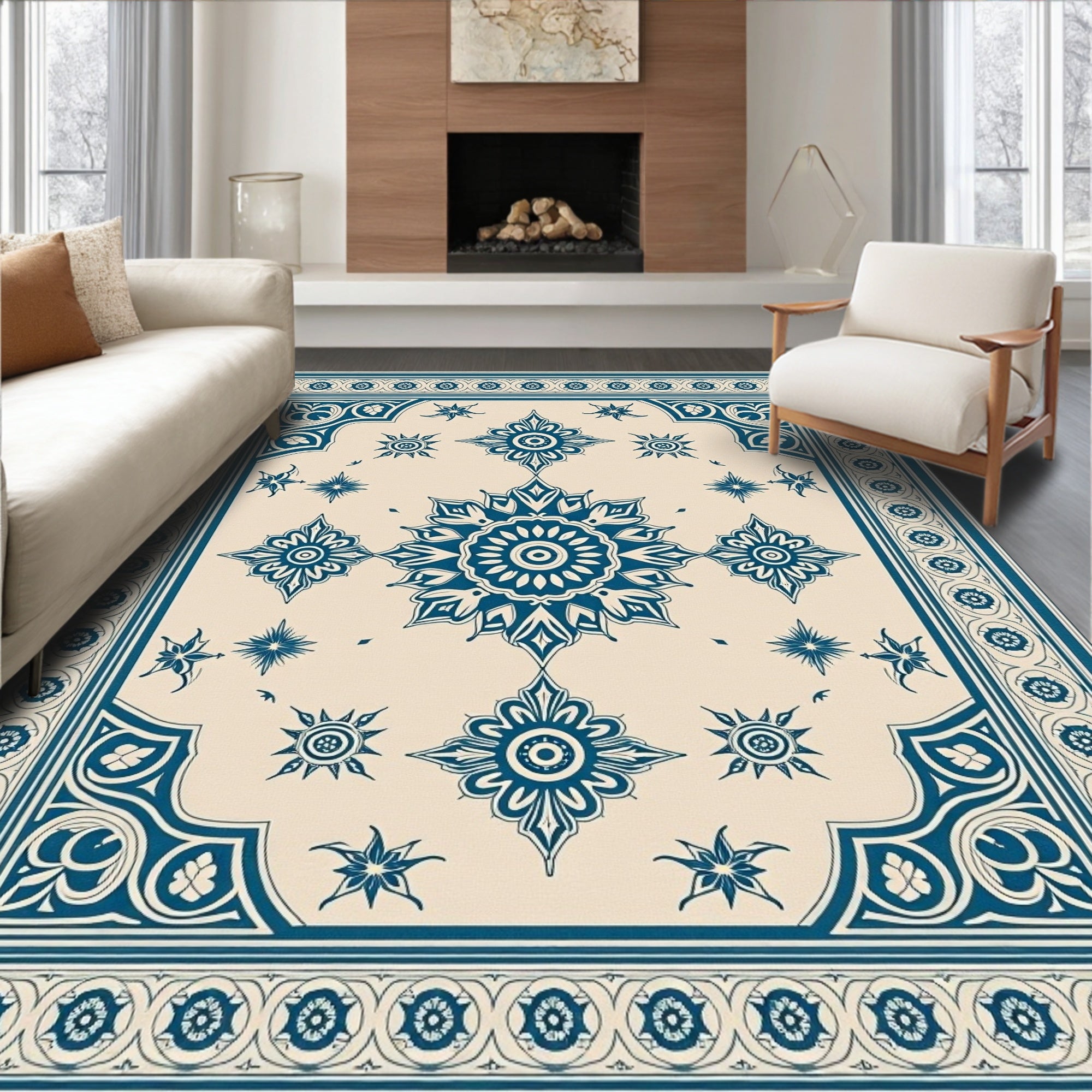 Navy Starburst Floral Medallion Rug