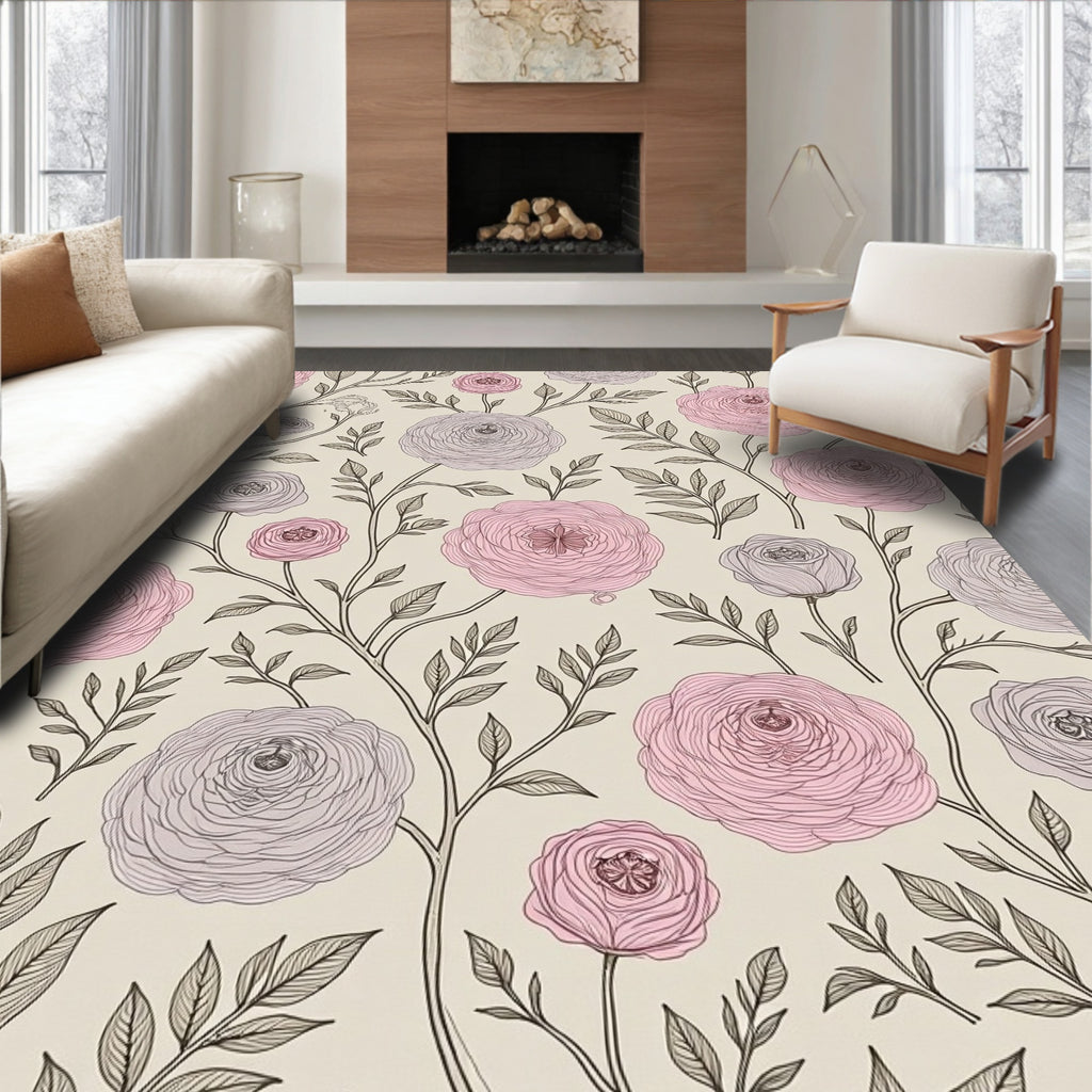 Soft Pink Orchid Floral Branches Rug