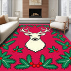 Crimson Reindeer Holly Border Rug