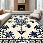 Navy Cream Floral Medallion Border Rug
