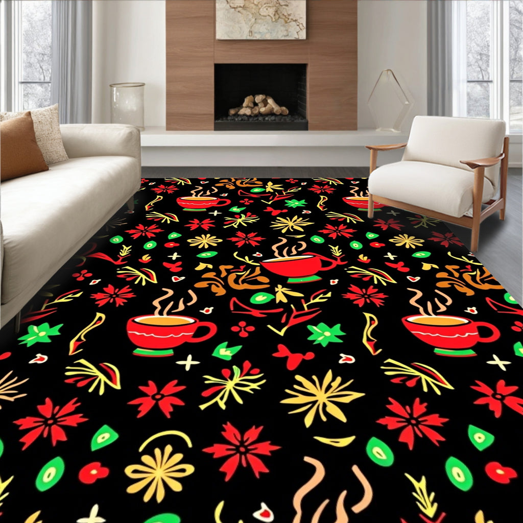 Hot Coffee Red Floral Celebration Rug
