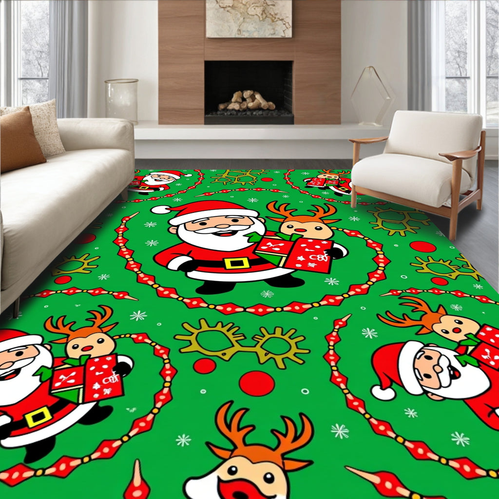 Christmas Santa And Reindeer Joyful Gifts Rug