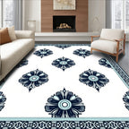 Deep Blue Floral Frame Medallion Rug