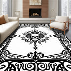 Gothic Black Skull Scrollwork Mandala Rug