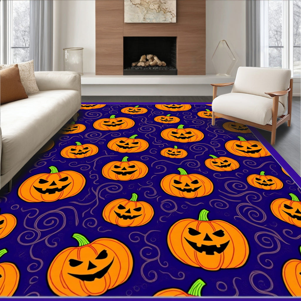 Orange Jack O Lantern Pumpkin Swirls Rug