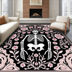 Whimsical Pink Floral Skeleton Garden Rug