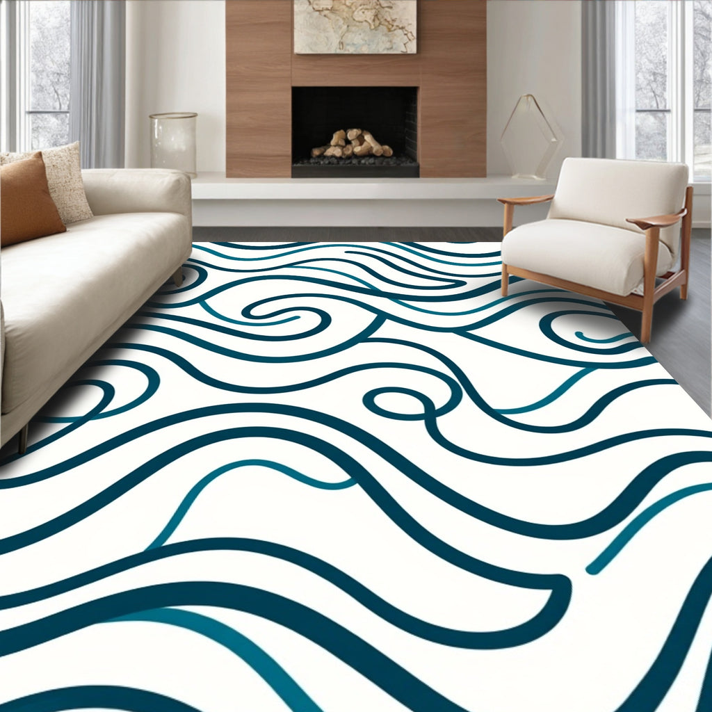 Deep Teal Swirling Lines Rug