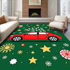 Red Car with Tree Stars Snowflakes Rug
