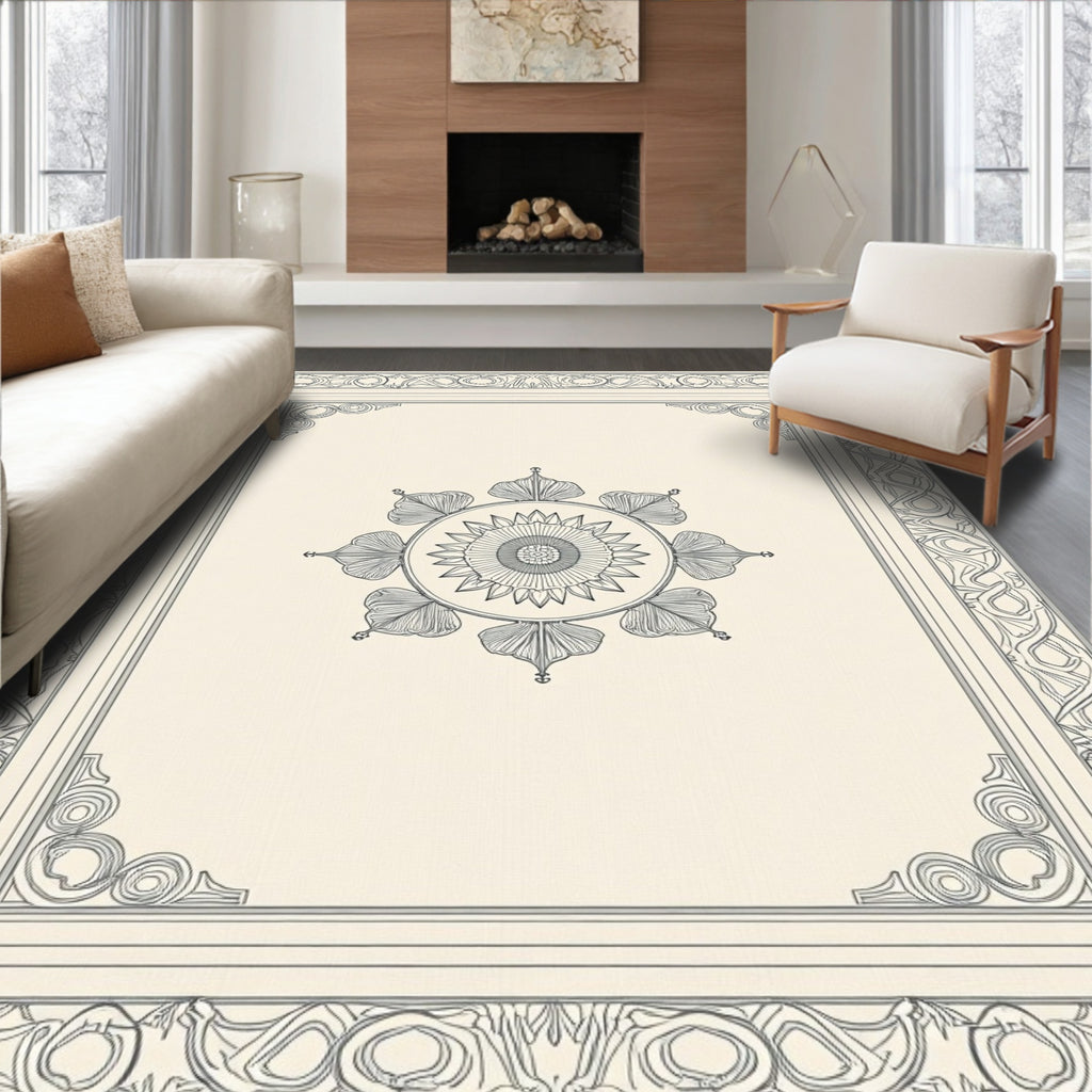 Floral Medallion Bordered Ivory Rug