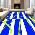 Electric Blue White Stripe Grass Swirls Rug