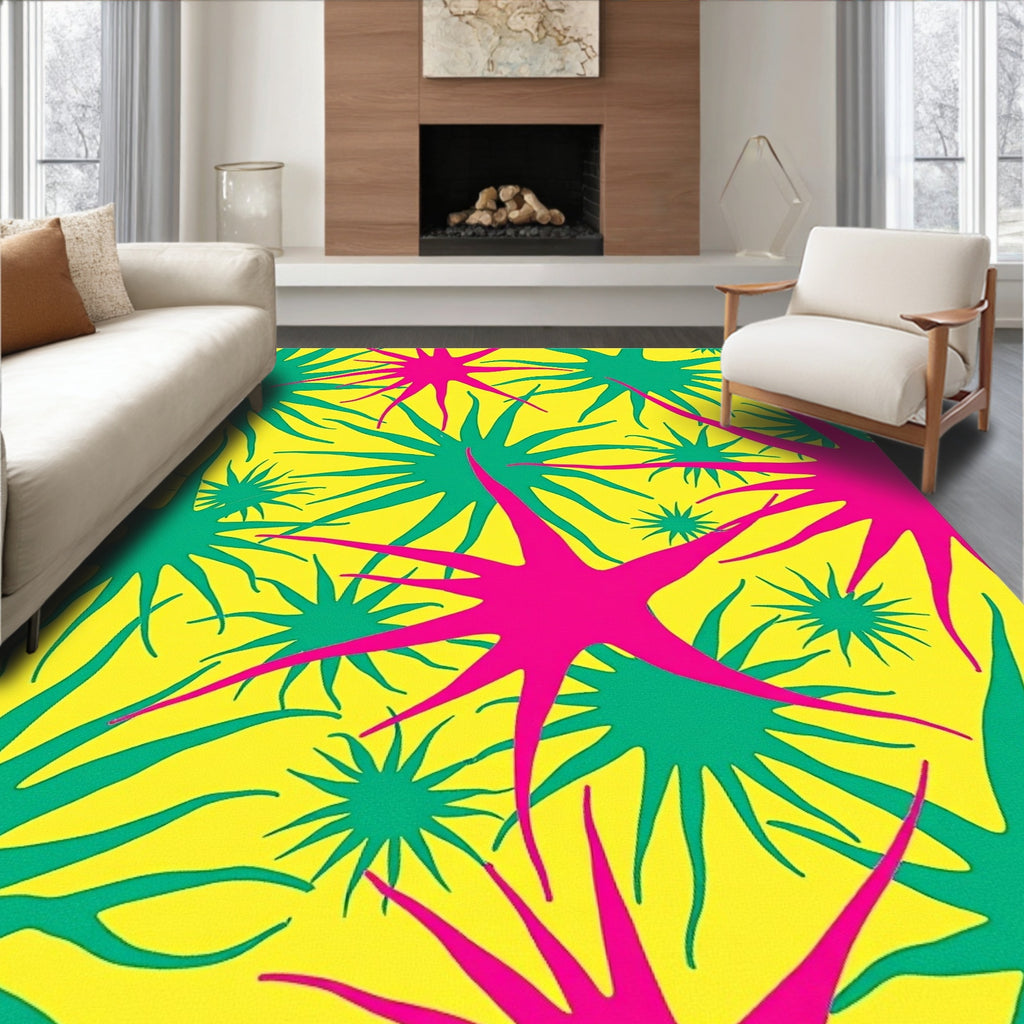 Vibrant Yellow Spiky Burst Rug