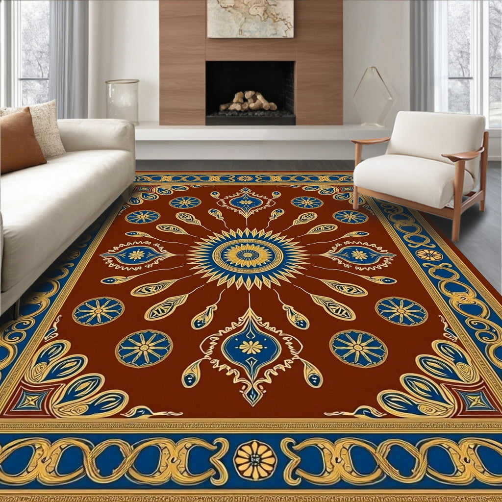 Rich Crimson Royal Sunburst Medallion Rug