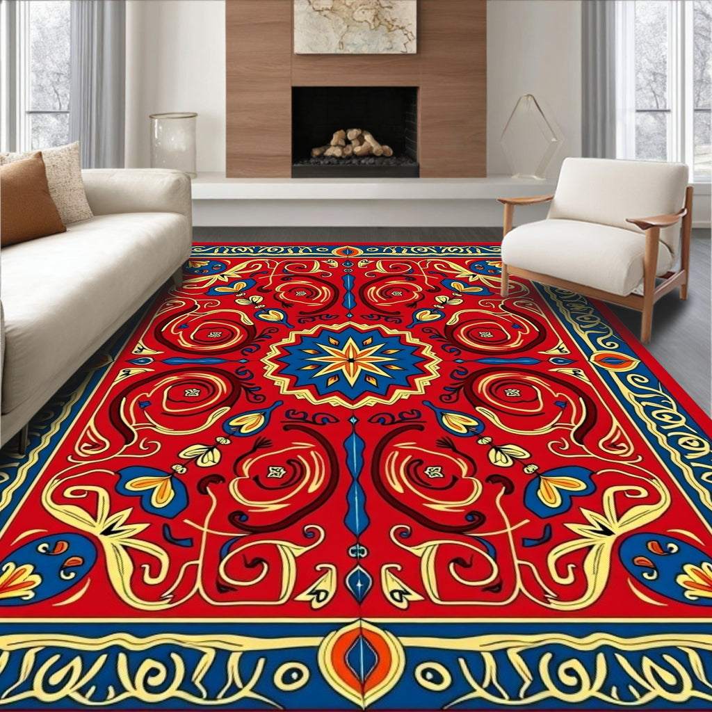 Scarlet Floral Medallion Border Rug