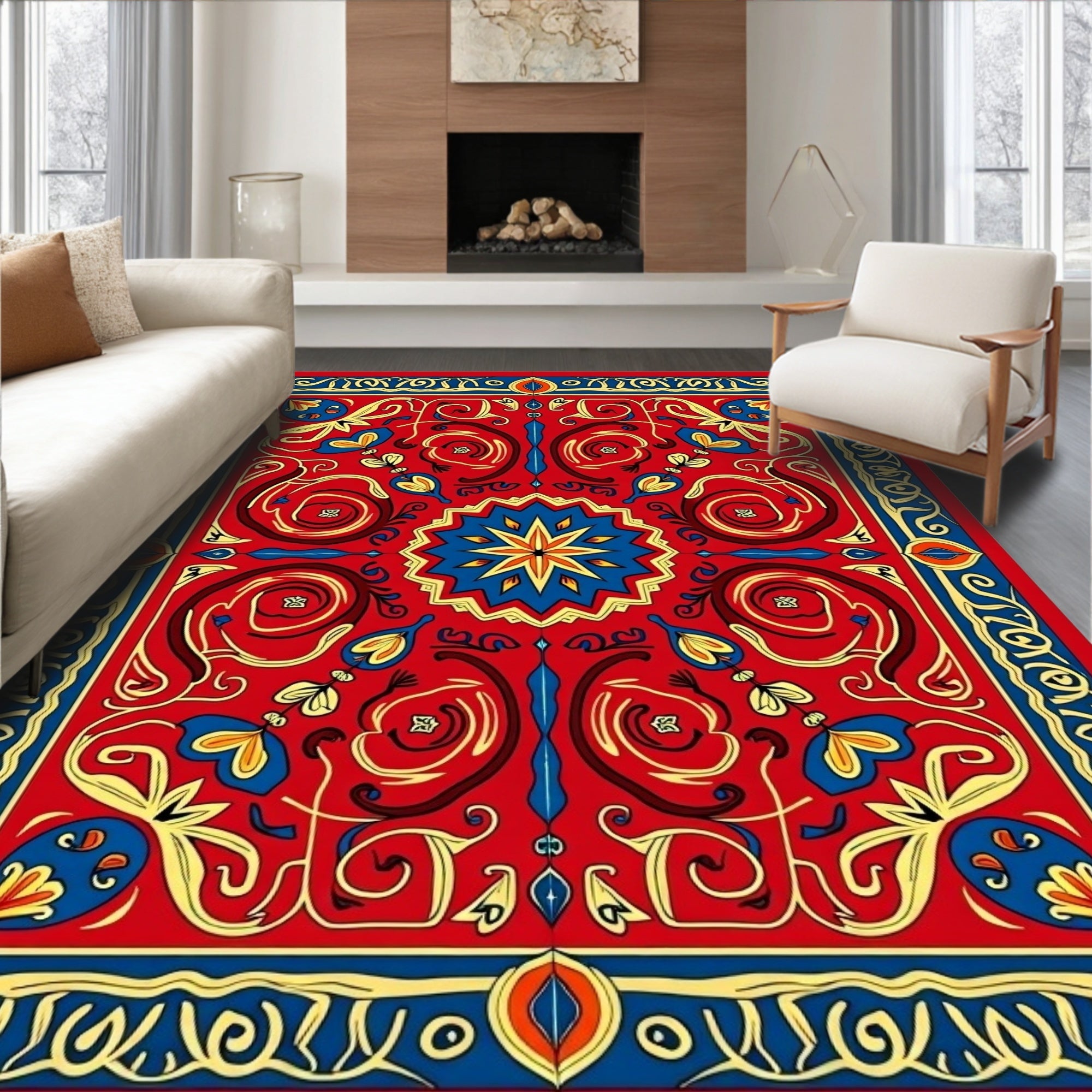 Scarlet Floral Medallion Border Rug