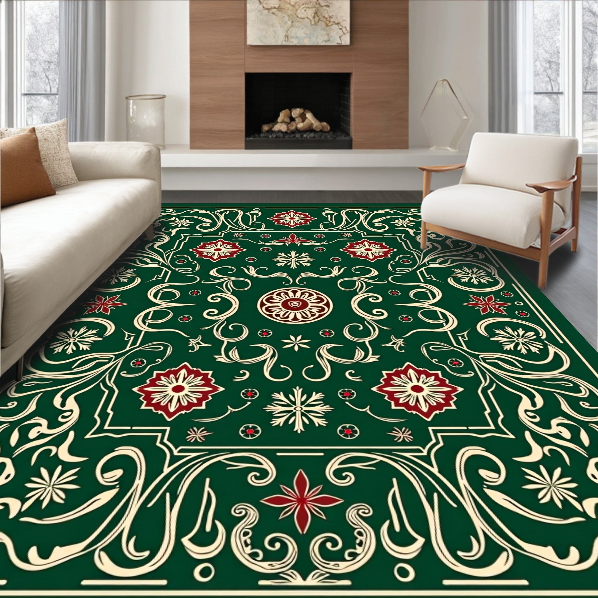 Emerald Green Vintage Floral Medallion Rug