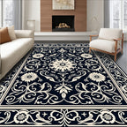 Cream Floral Medallion Navy Rug