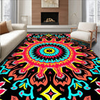 Vibrant Crimson Teal Sunburst Mandala Rug