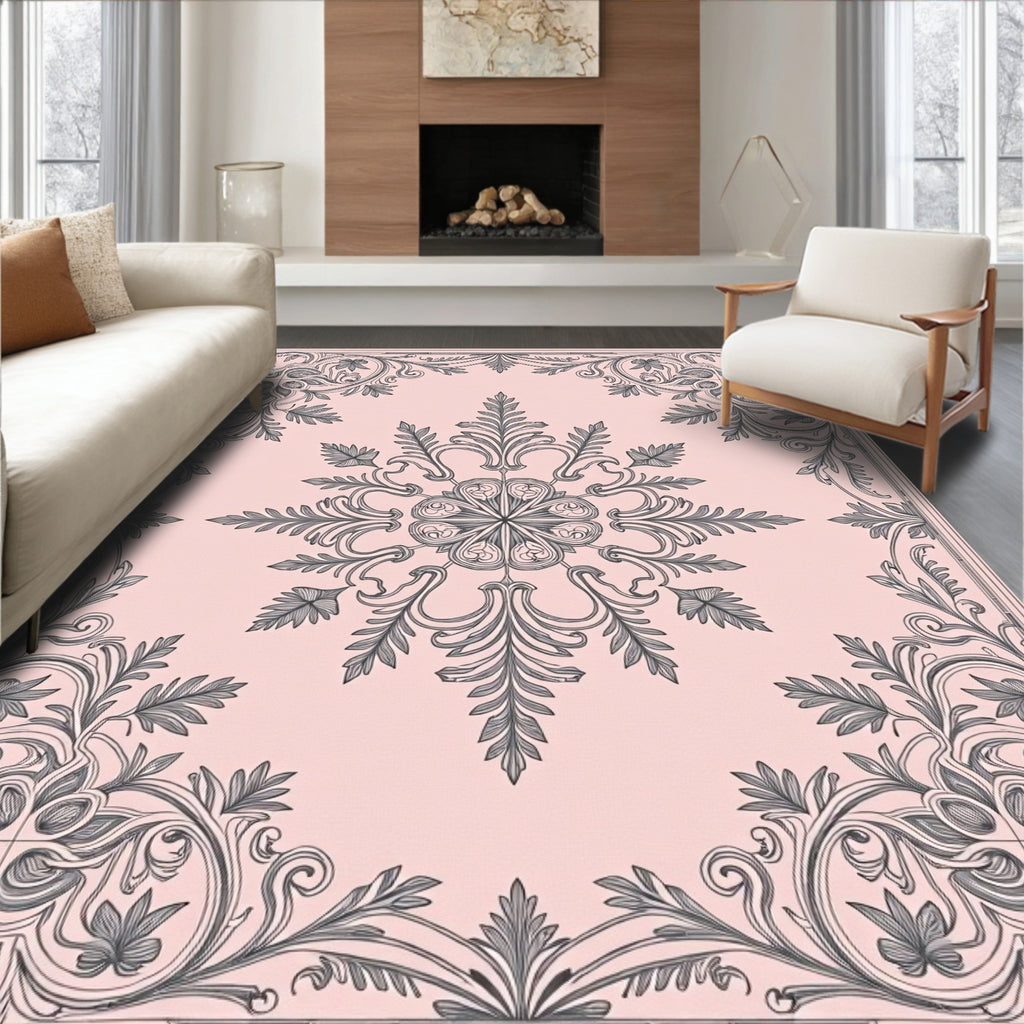 Vintage Rose Floral Scroll Center Rug