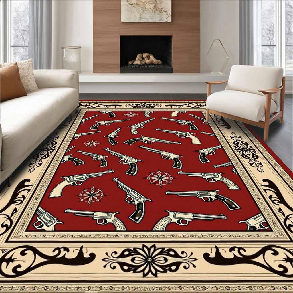 Crimson Revolver Embossed Frame Rug