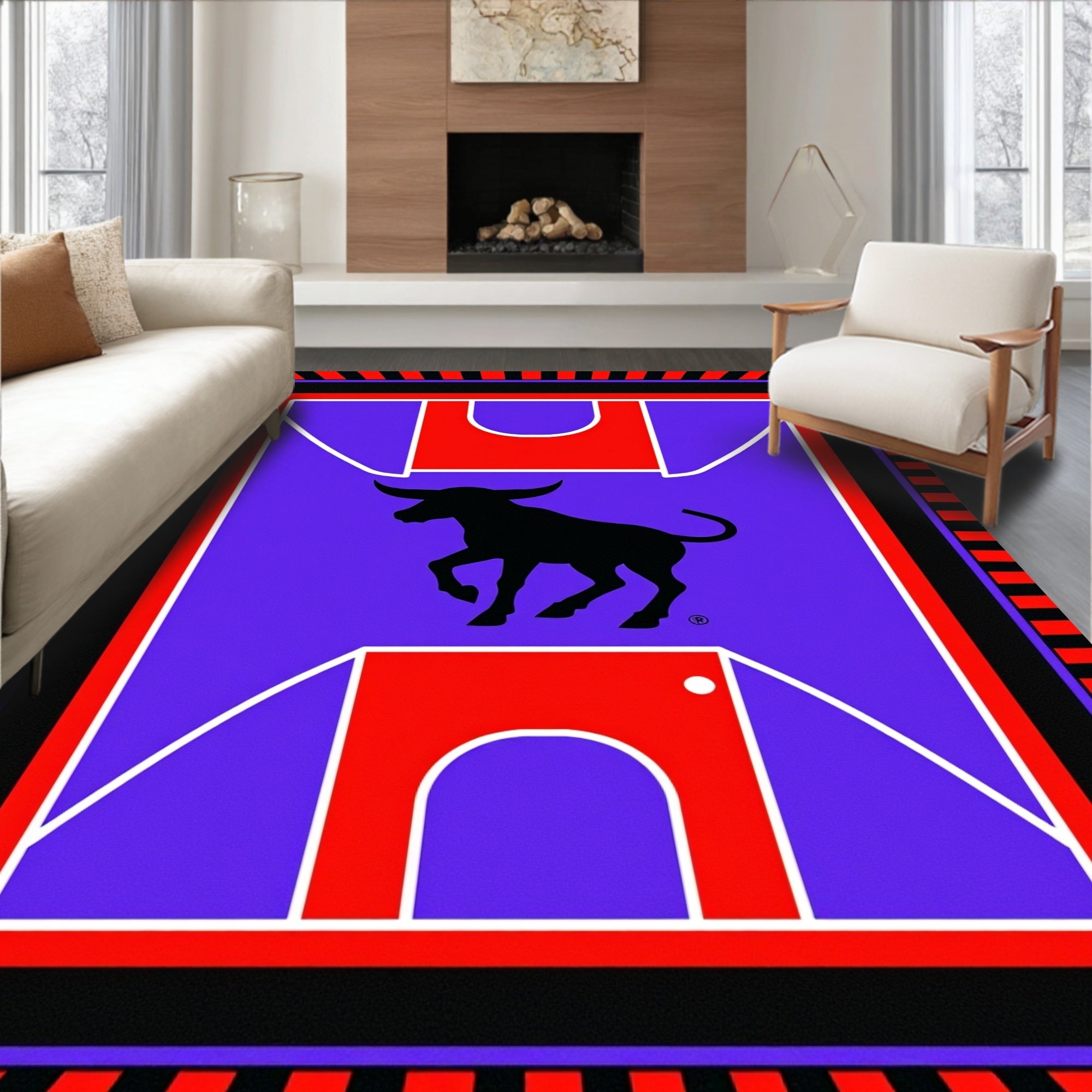 Bold Black Bull Red Geometric Rug