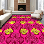 Vibrant Pink Yellow Abstract Medallion Rug